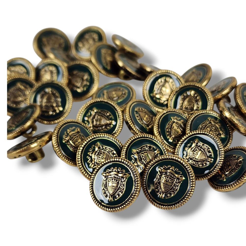 Vintage Pendleton Coat of Arms Buttons 34 Shank Military Style Green Gold Enamel
